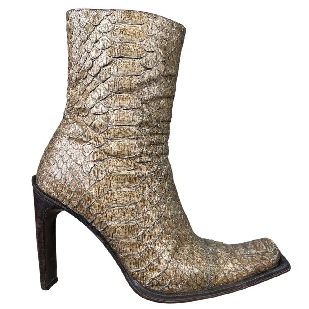 Vintage Gianni Bravo Python Snakeskin Ankle Boots Size 37 US 6.5/7